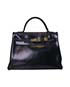 Kelly 32 Veau Box Calf Leather in Black, front view